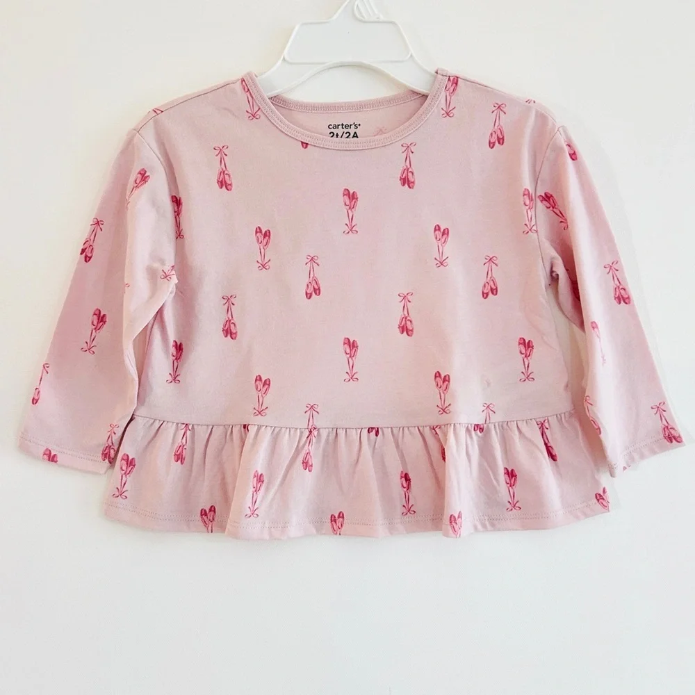 NWT Carter’s 2T Pink Ballet Print Peplum Top | Toddler Girl